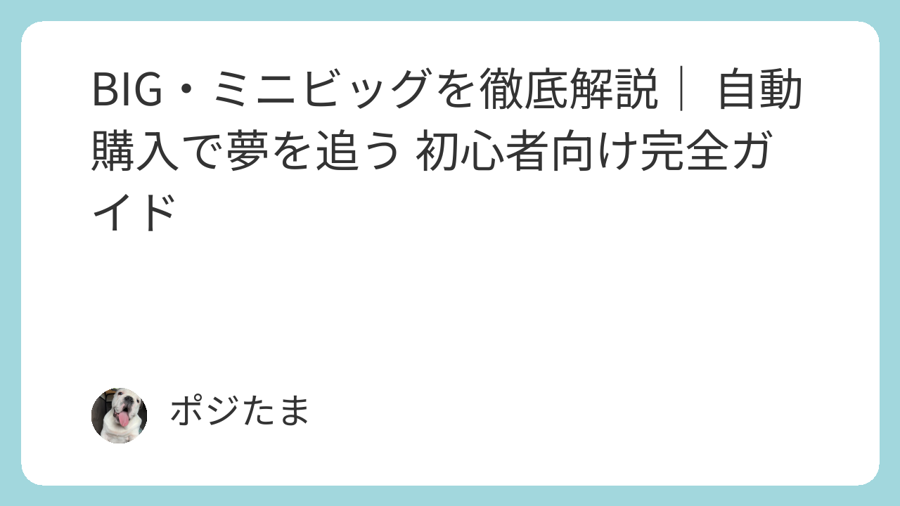 BIG・ミニビッグを徹底解説｜自動購入で夢を追う初心者向け完全ガイド